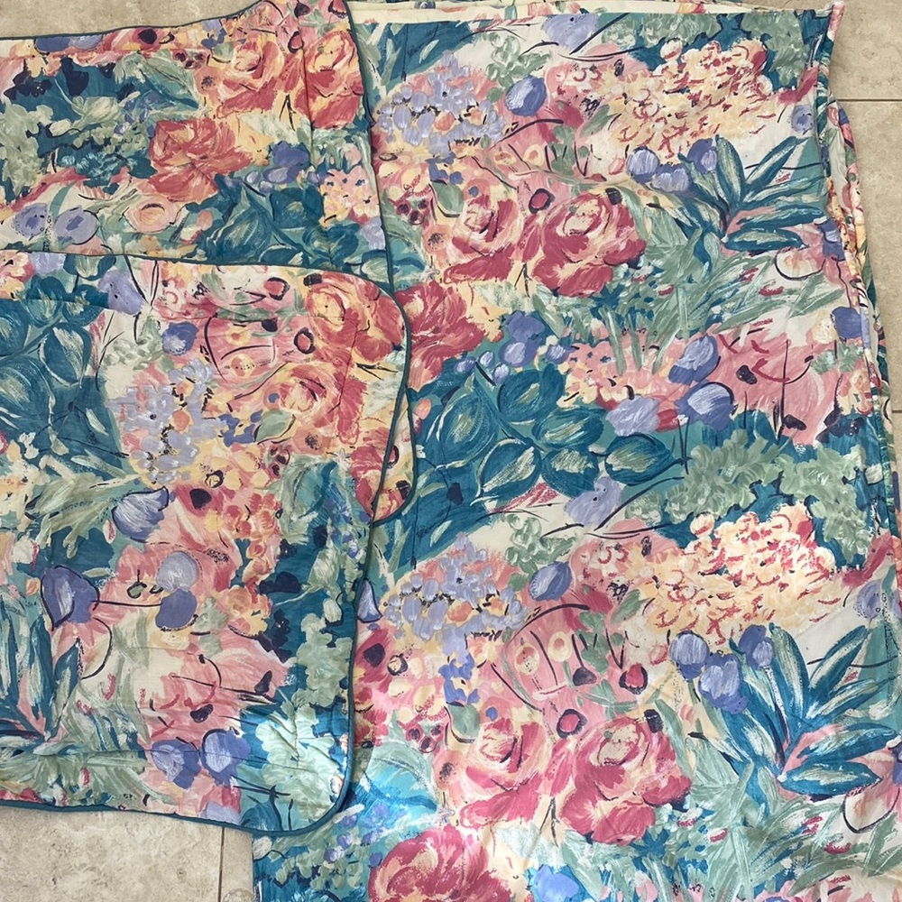Watercolor Monet Like Colorful GRN Floral QUEEN Duvet Cover 2 Shams & Pillow SET
